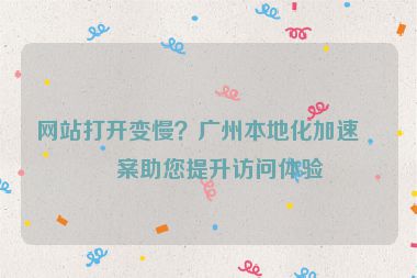網(wǎng)站打開變慢？廣州本地化加速方案助您提升訪問體驗