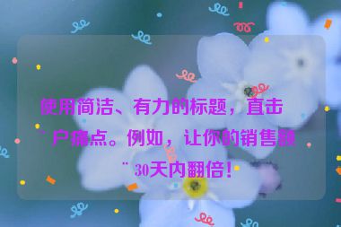 使用簡潔、有力的標題，直擊用戶痛點。例如，讓你的銷售額在30天內(nèi)翻倍！