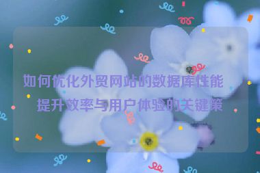 如何優(yōu)化外貿(mào)網(wǎng)站的數(shù)據(jù)庫性能，提升效率與用戶體驗(yàn)的關(guān)鍵策略