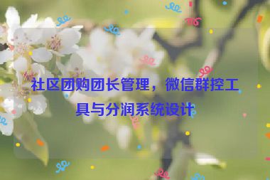 社區(qū)團(tuán)購團(tuán)長管理，微信群控工具與分潤系統(tǒng)設(shè)計
